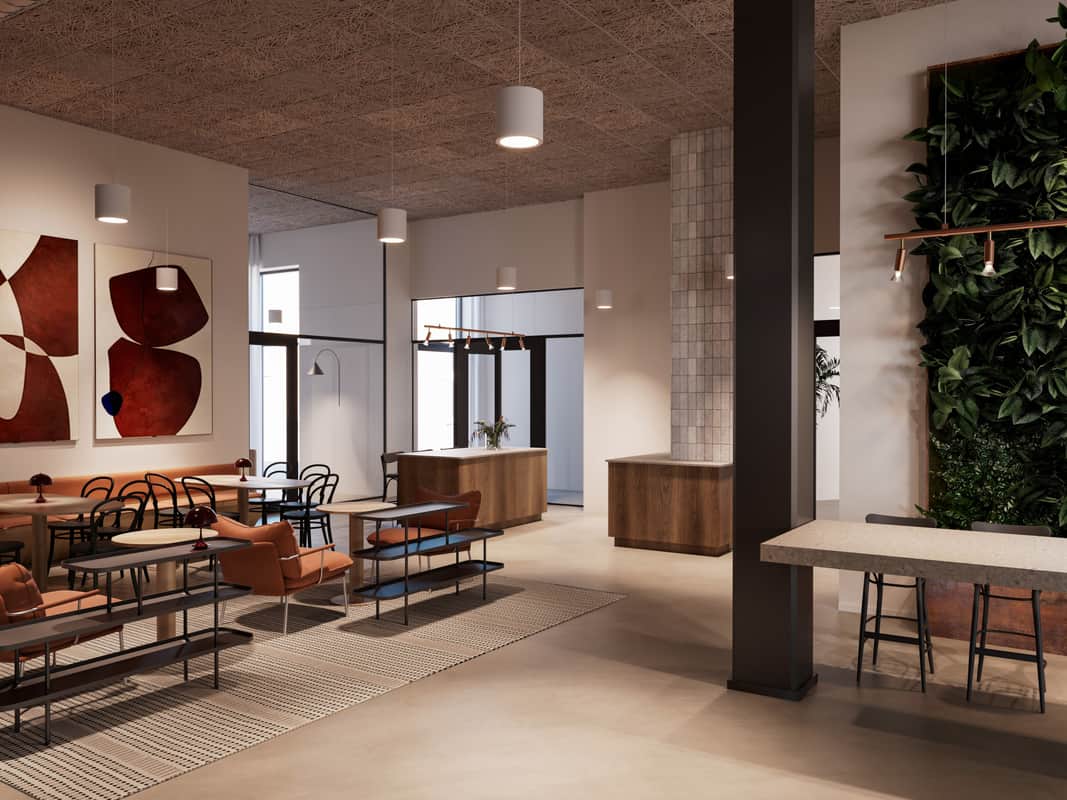 Gemensam yta med bord och stolar