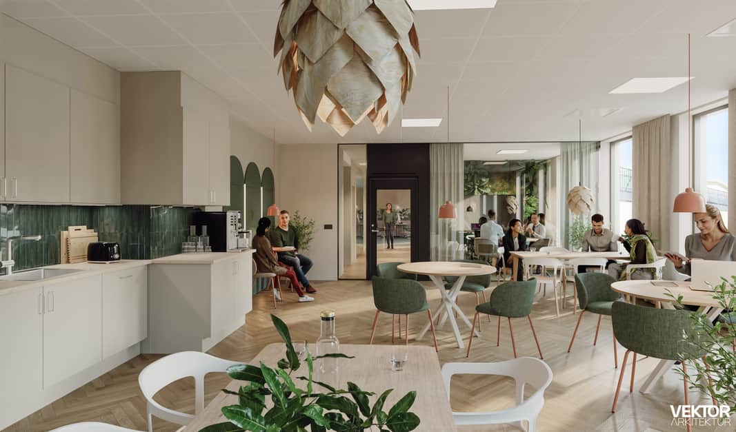 Det nya kontoret på insidan, loungemiljö