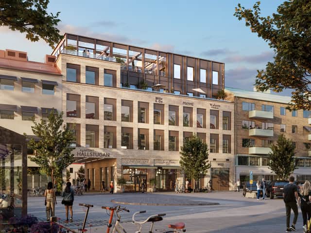 Visionsbild över det nya kontorshuset som ska byggas
