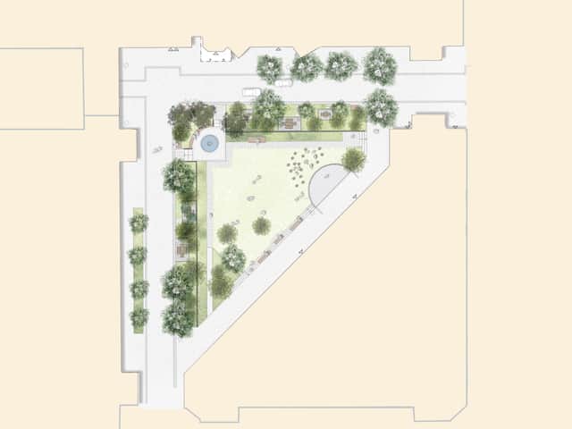 En plan över en park med många träd.