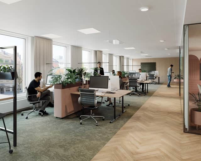 Det nya kontoret på insidan, nya moderna ljusa kontor