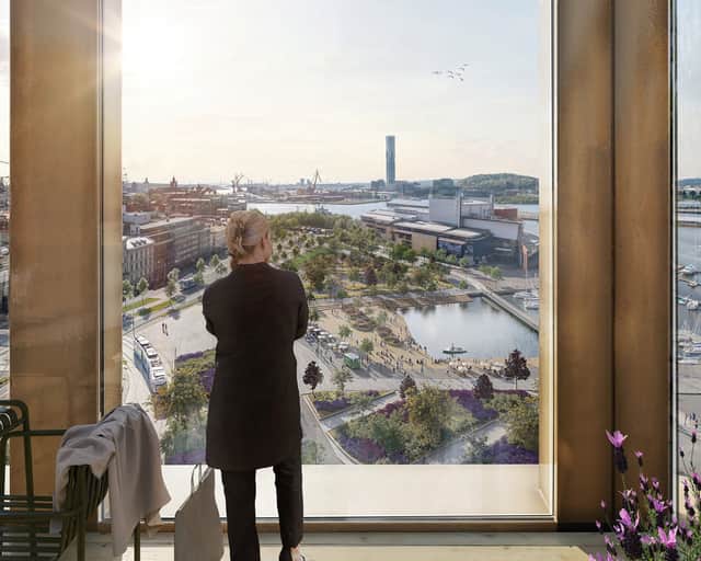 Vy mot Noon från Lilla Bommen, småbåtshamnen