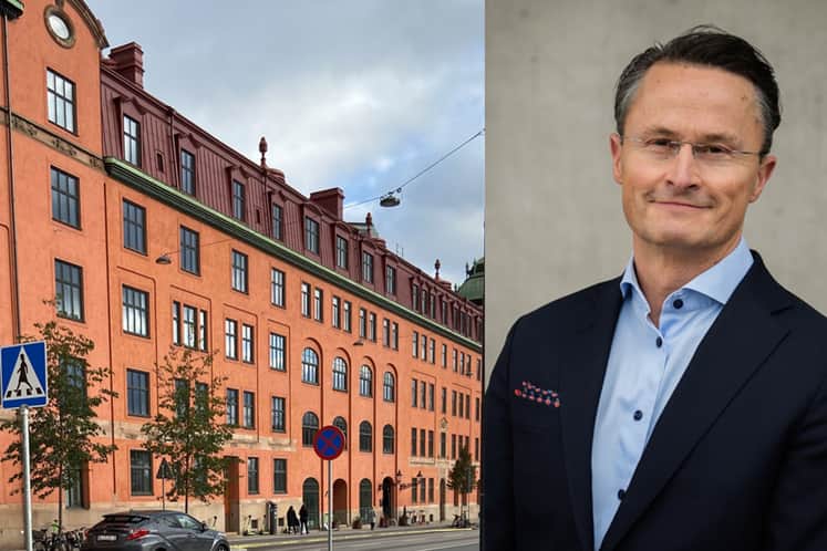 Kollage med Fredrik och fastigheten.