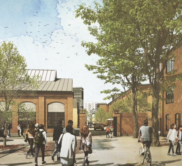Visionsbild av utemiljö kring Koppartorget