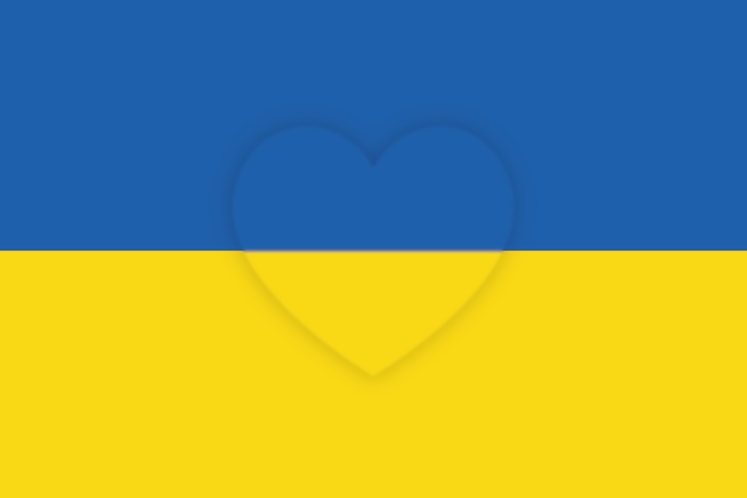 Ukrainas flagga med ett hjärta.