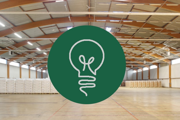 Lagerlokal med symbol av en glödlampa