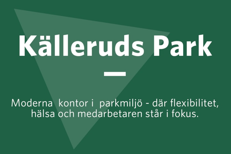 Illustration med texten Källeruds Park - Moderna kontor i parkmiljö.