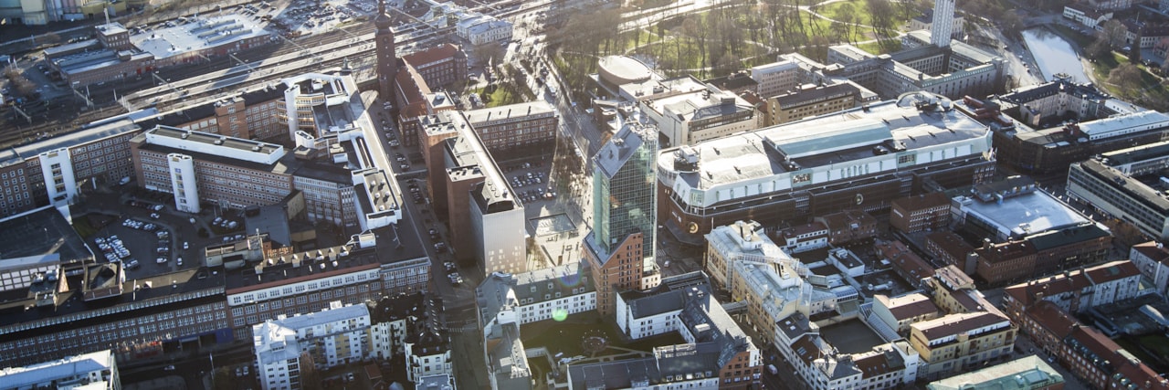 Foto över Västerås centrum och Mälaren