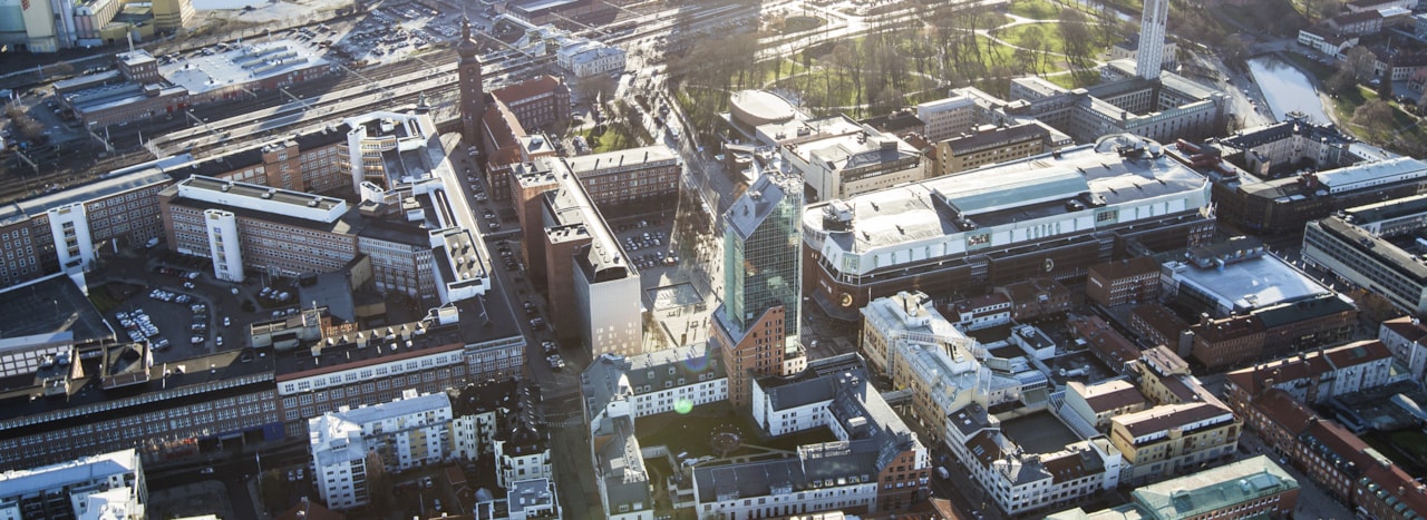 Foto över Västerås centrum och Mälaren