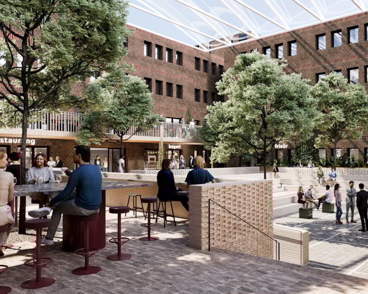 Visionsbild över torget på innergården 